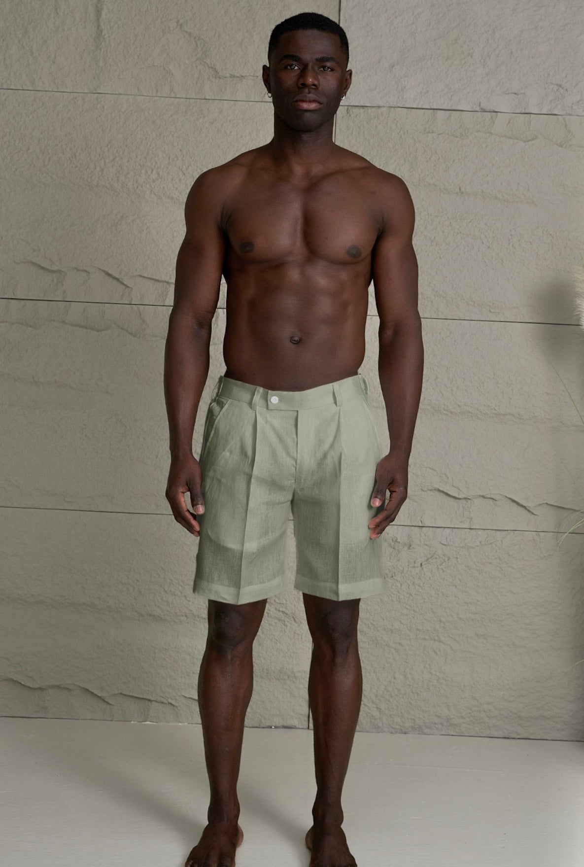 Monaco Linen Shorts Olive Green
