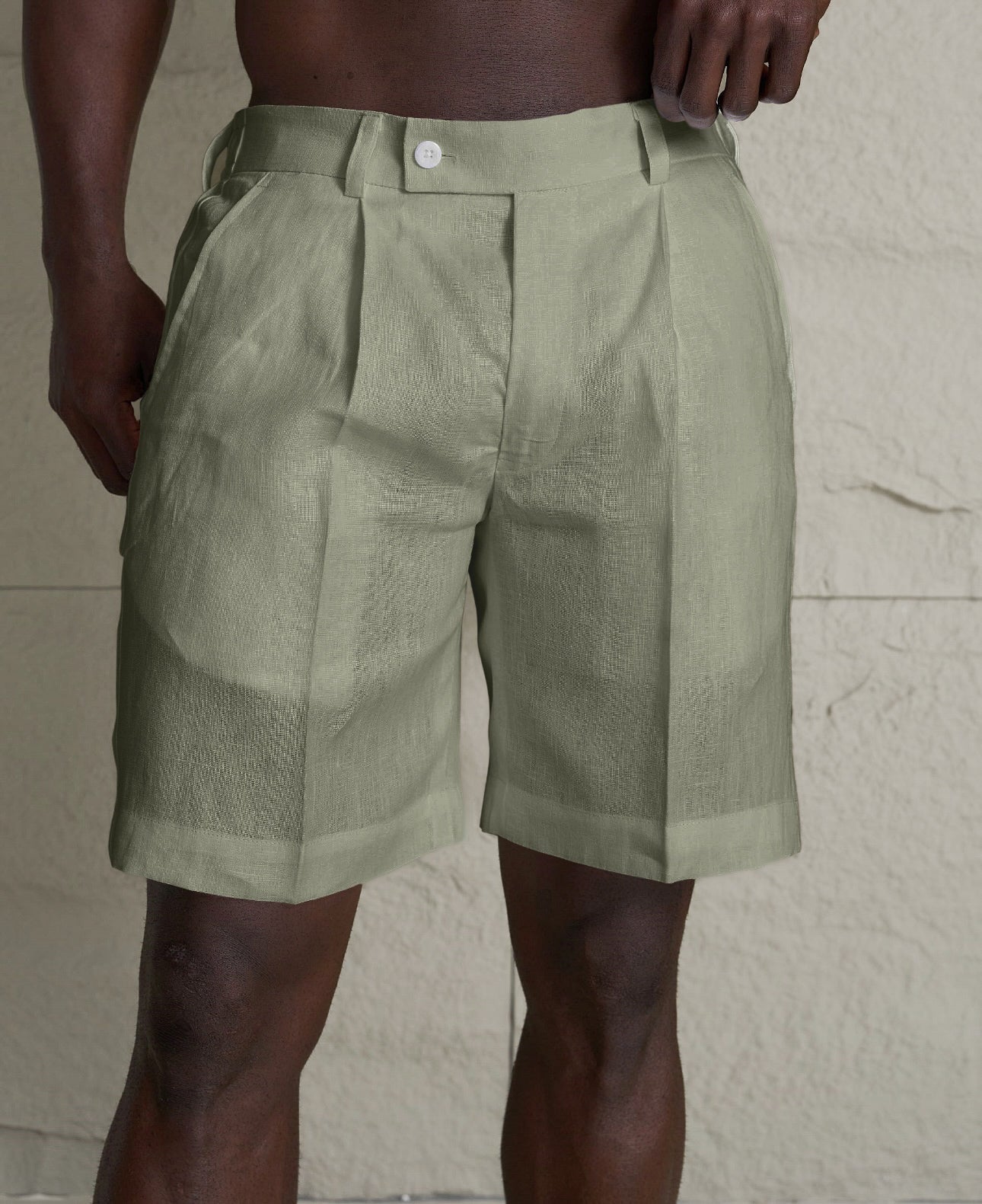 Monaco Linen Shorts Olive Green