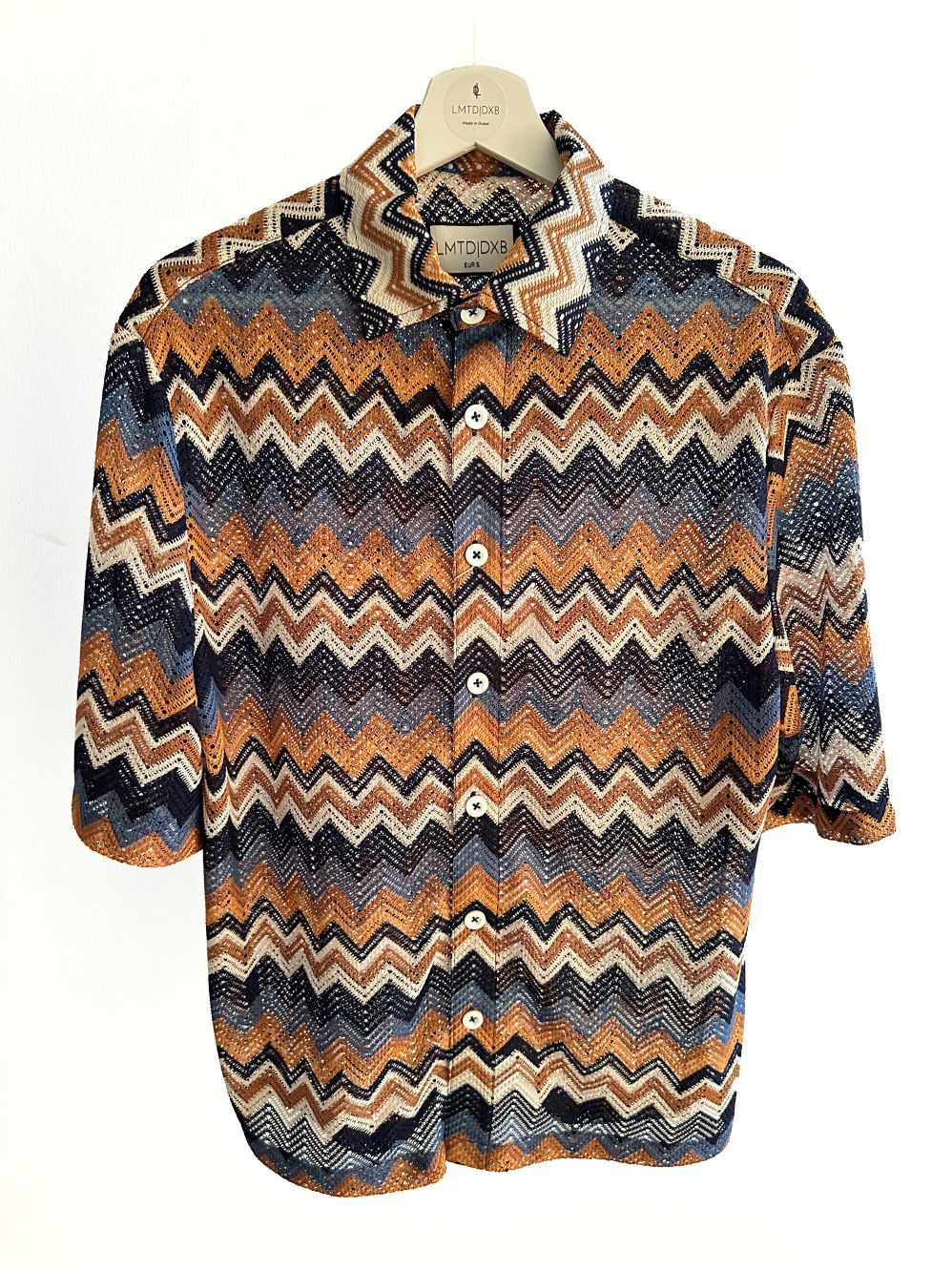 Oversize Knitted Chevron Shirt in Mustard Blue