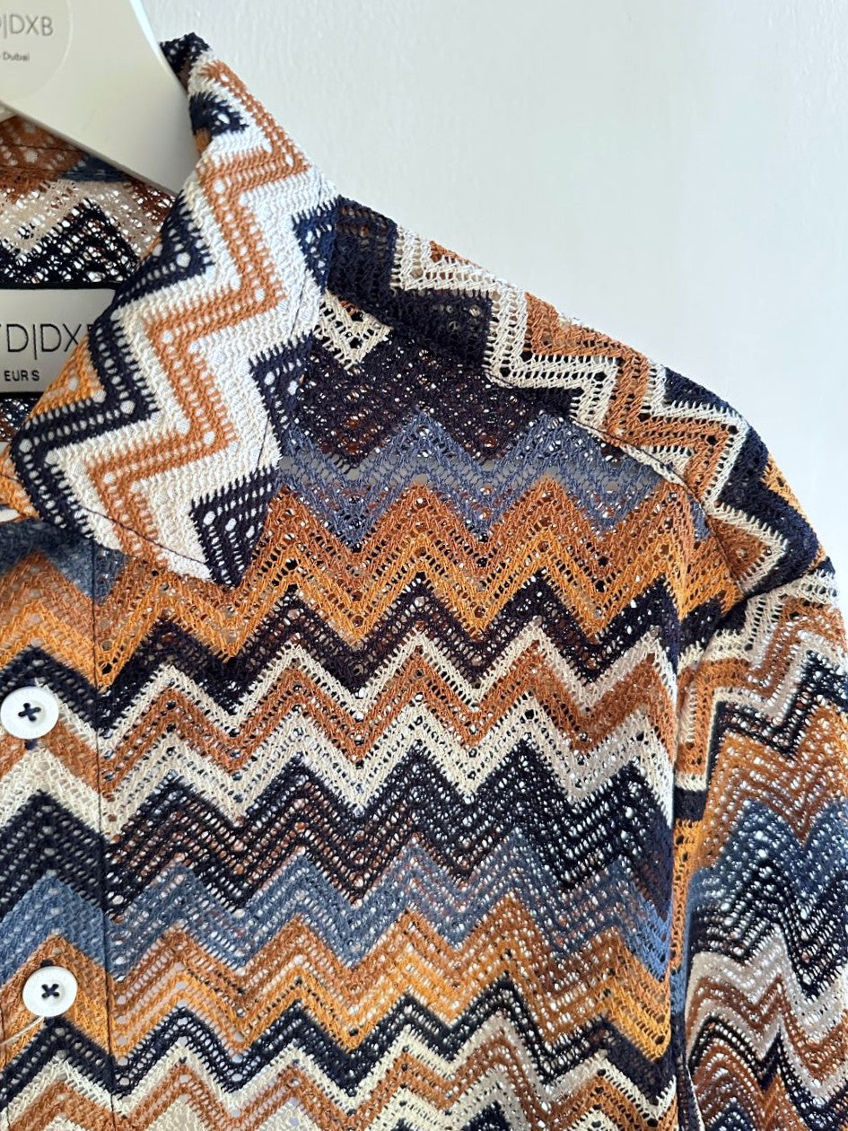 Oversize Knitted Chevron Shirt in Mustard Blue