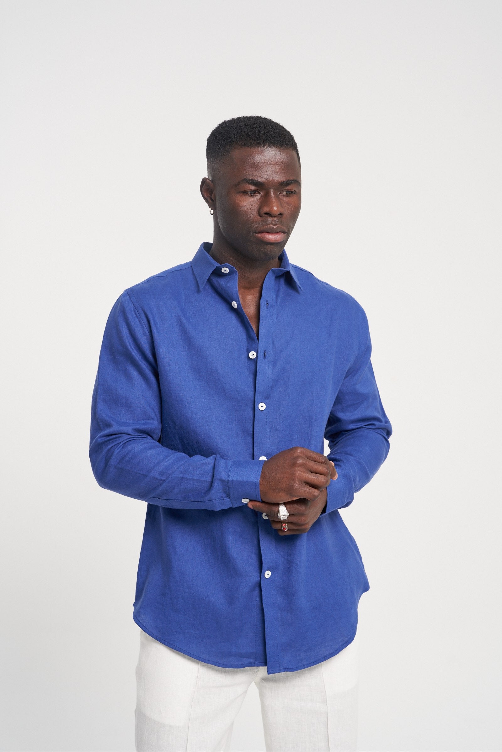 Long Sleeves Linen Shirt Royal Blue