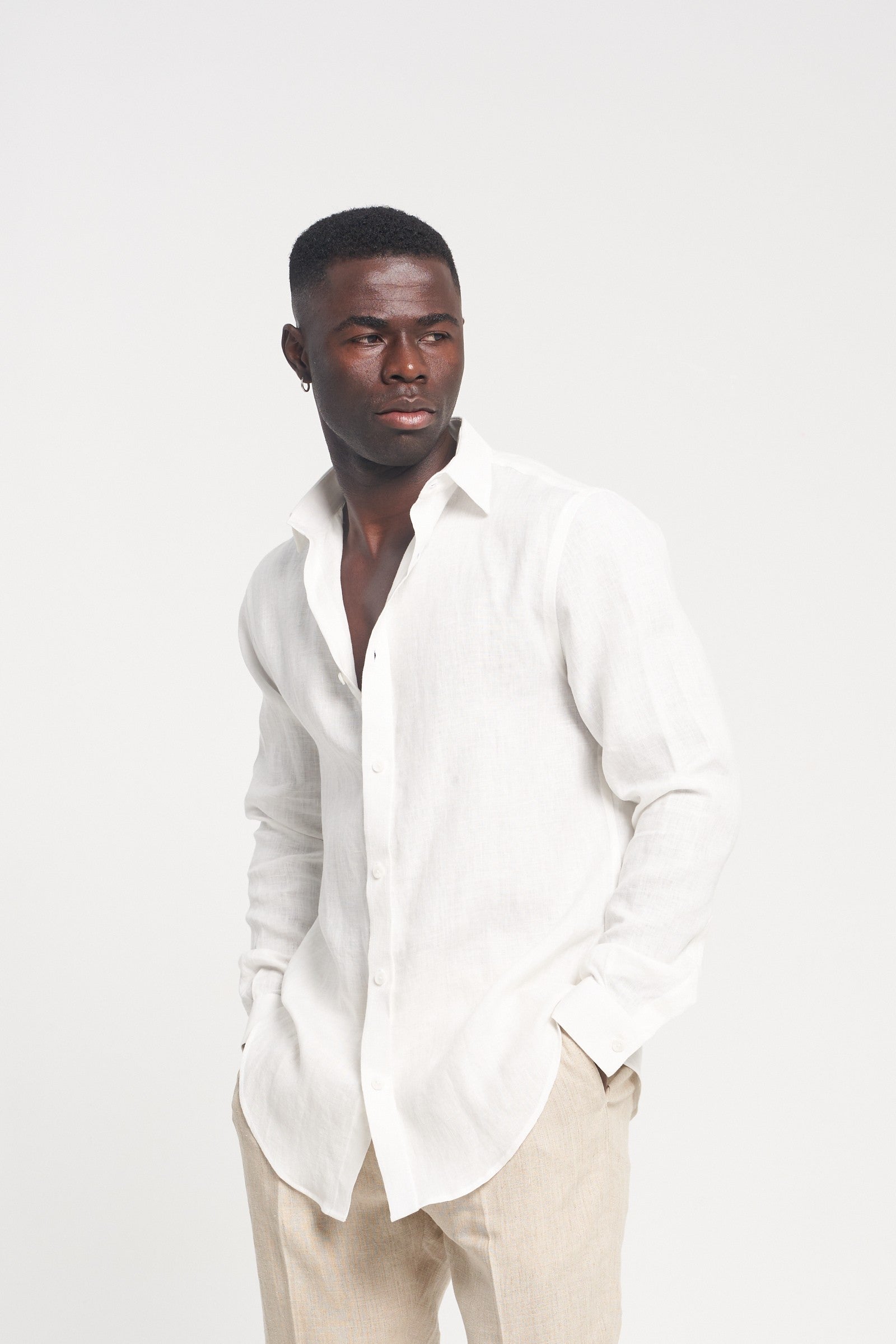Long Sleeves Linen Shirt Off-White