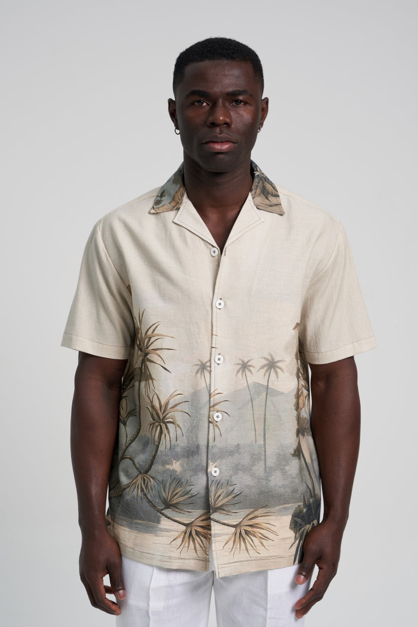 Island Palm Print Short Sleeves Shirt