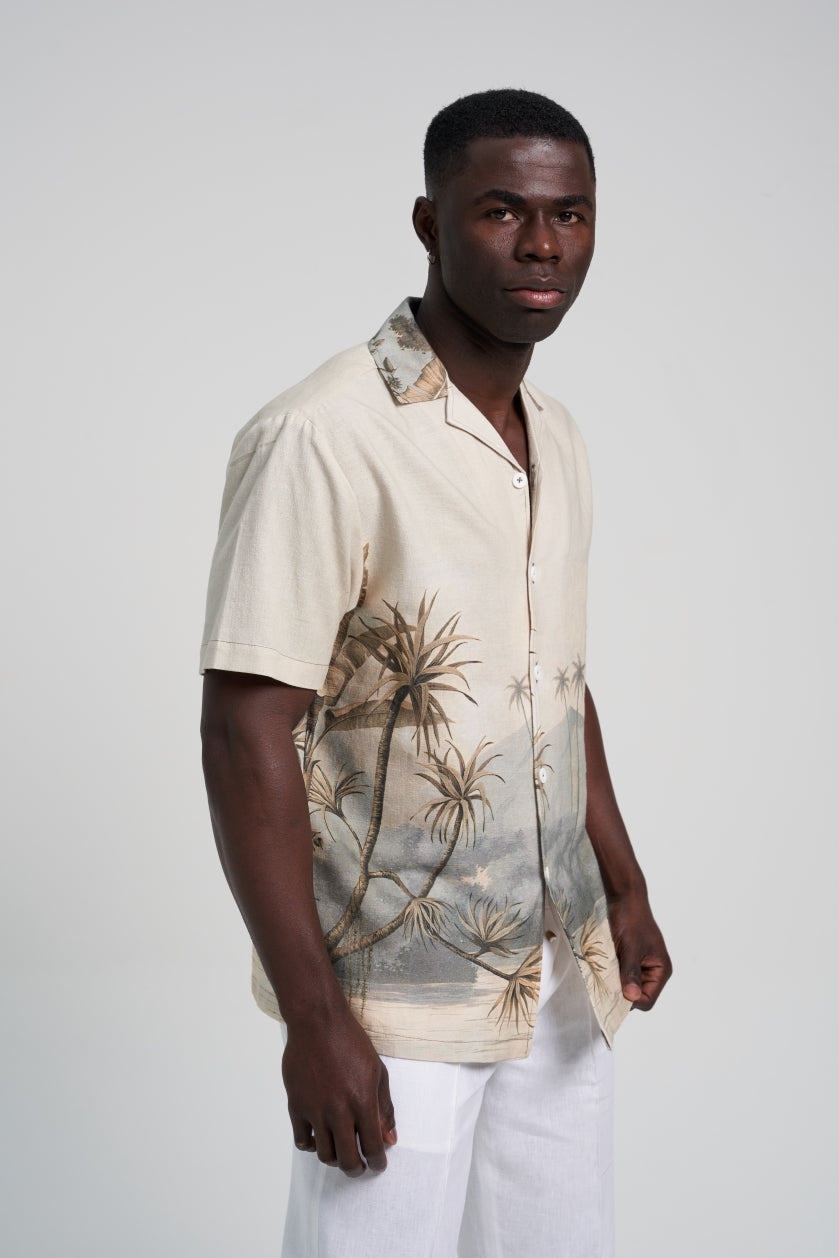 Island Palm Print Short Sleeves Shirt