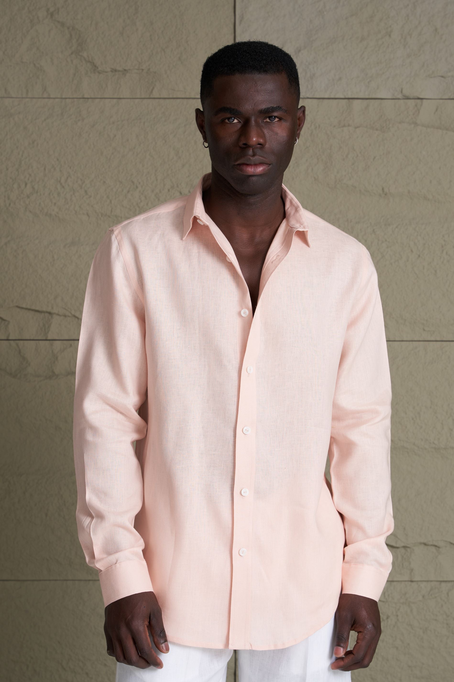 Long Sleeves Linen Shirt Salmon Pink