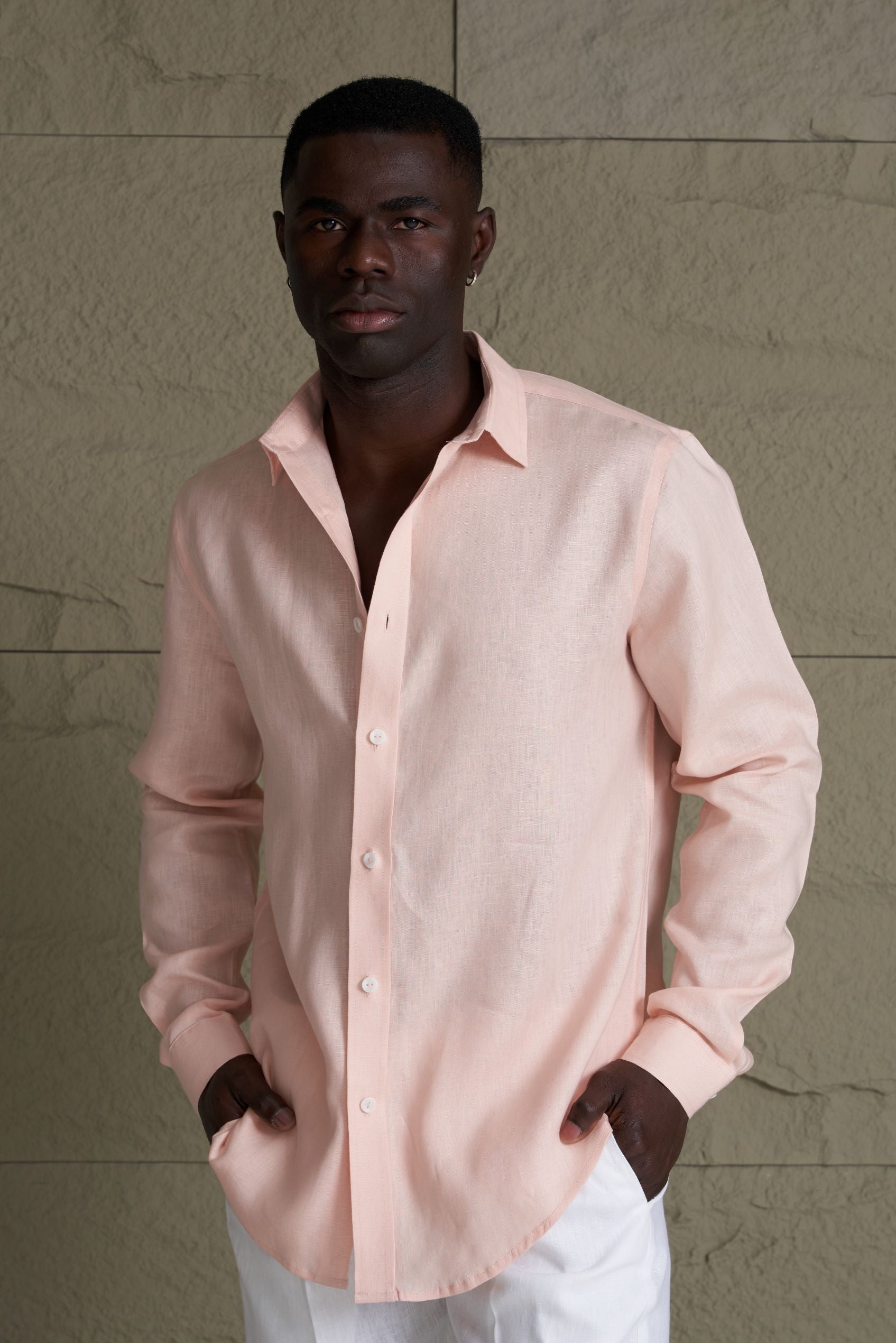 Long Sleeves Linen Shirt Salmon Pink