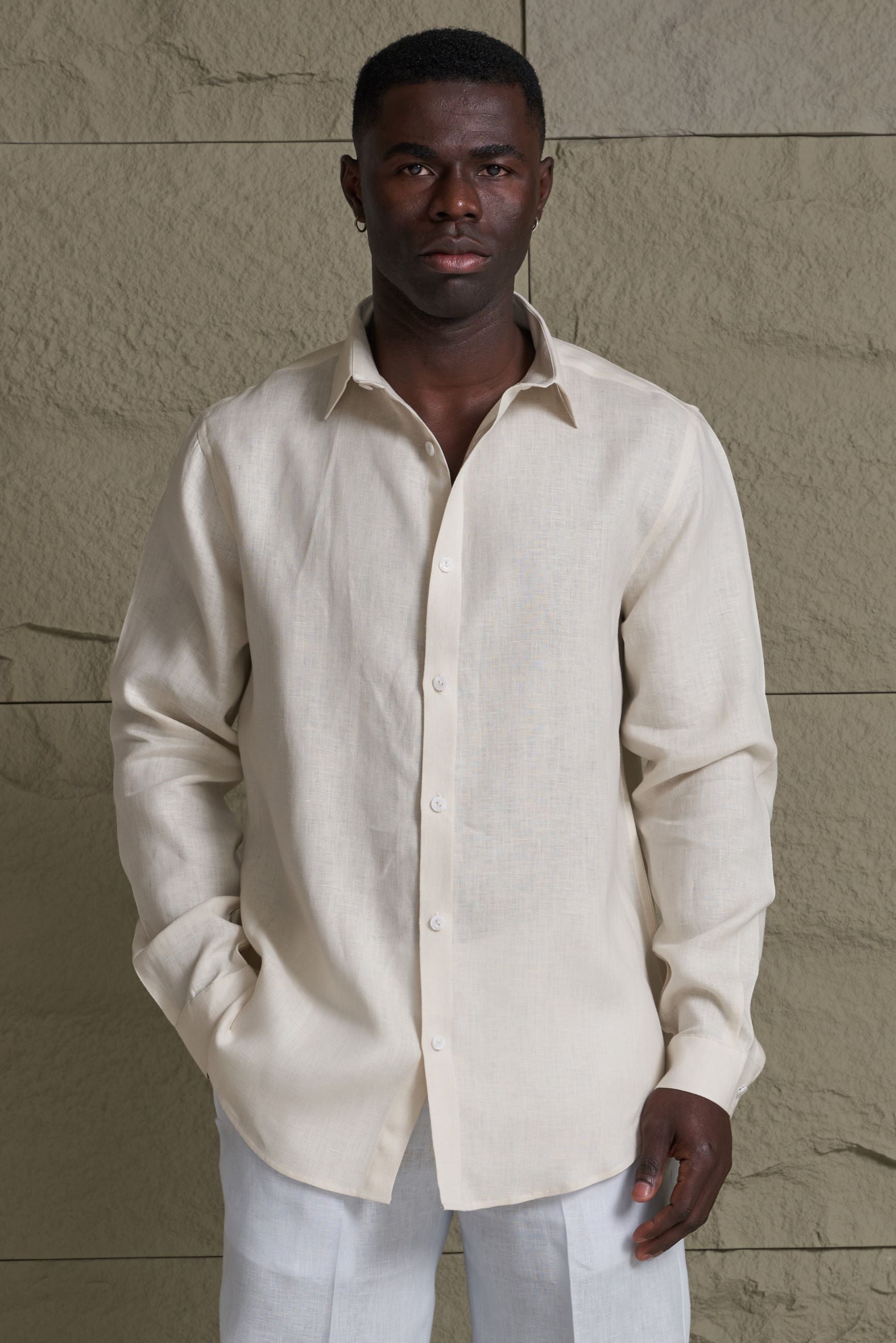 Long Sleeves Linen Shirt Cream