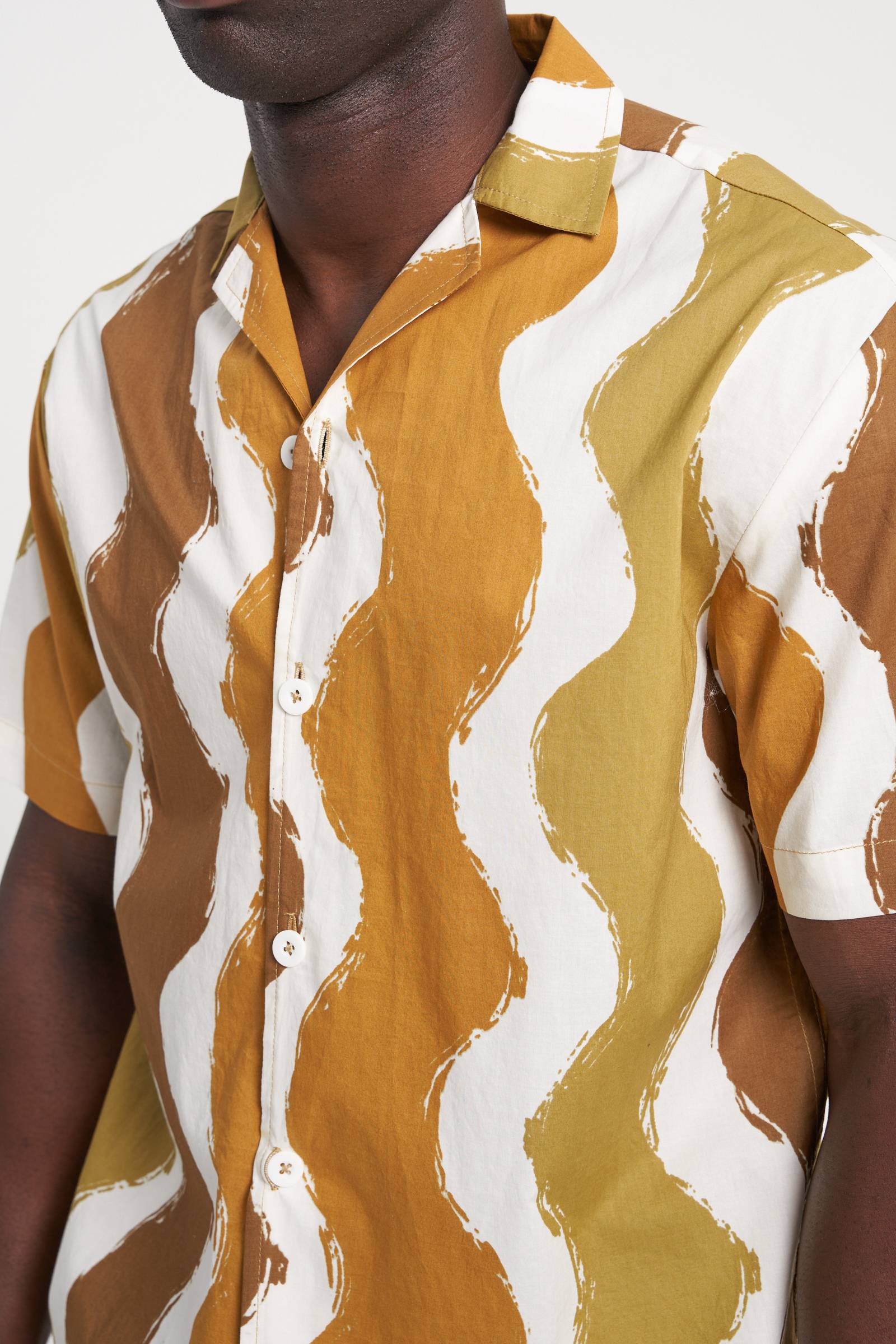 Wave Print Shirt Khaki Mustard
