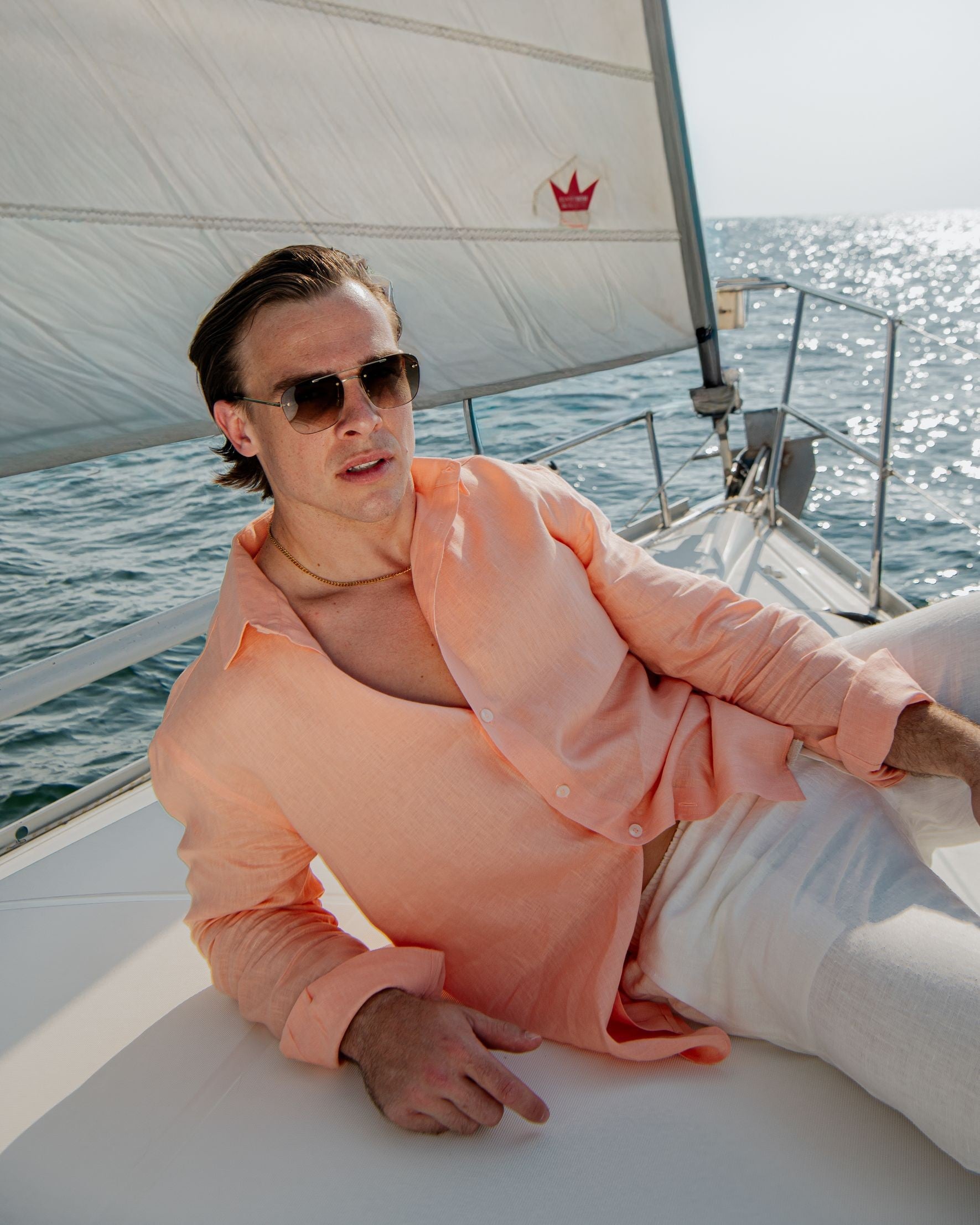 Capri LS Linen Shirt Bright Salmon